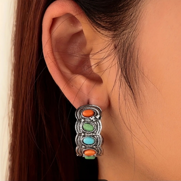 Source Unknown Jewelry - Multi Color Turquoise Earrings Hoop